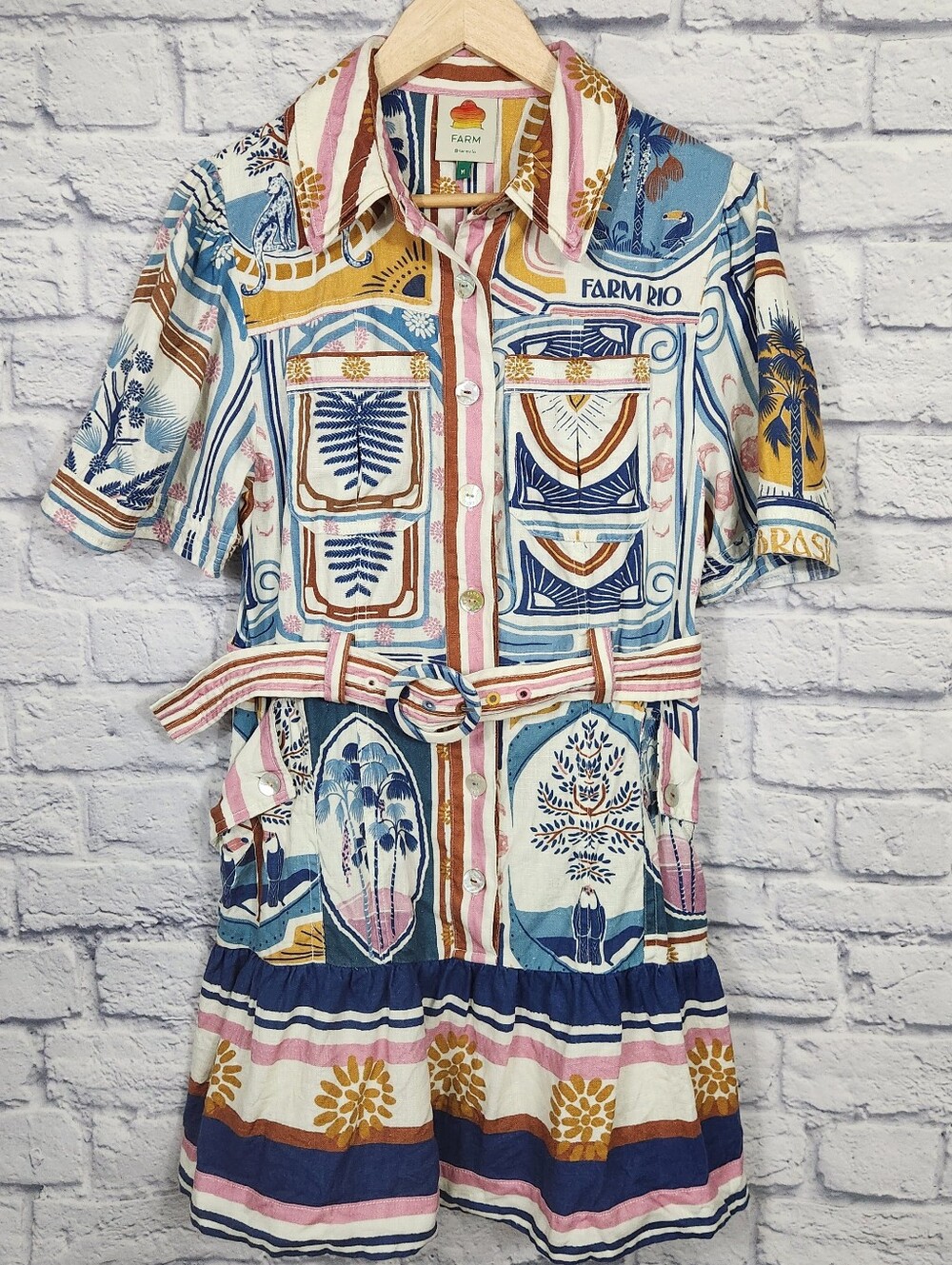 Farm Rio Cerrado Stamps Mini Dress - Picture 5 of 13